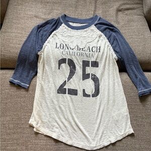 We The Free Blue and White Long Sleeve Raglan Tee